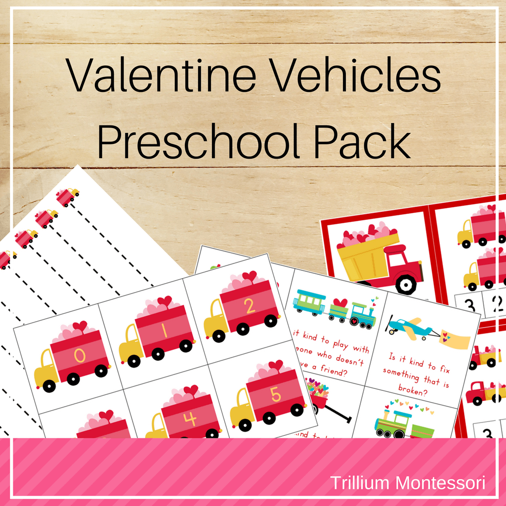 Valentine Vehicles Preschool Pack - Trillium Montessori