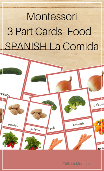 Montessori 3 Part Cards- Food - SPANISH La Comida - Trillium Montessori