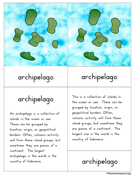 Land and Water Forms Nomenclature Cards