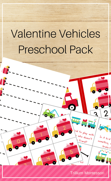 Valentine Vehicles Preschool Pack - Trillium Montessori