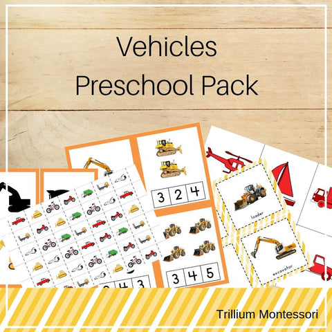 Vehicles Preschool Pack - Trillium Montessori